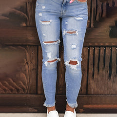 Washed Ripped Button Fly Jeans