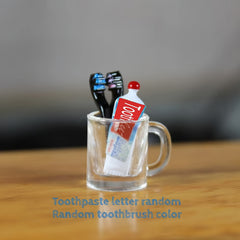 Toothbrush & Toothpaste Set in Resin Cup for Dollhouse Bathroom