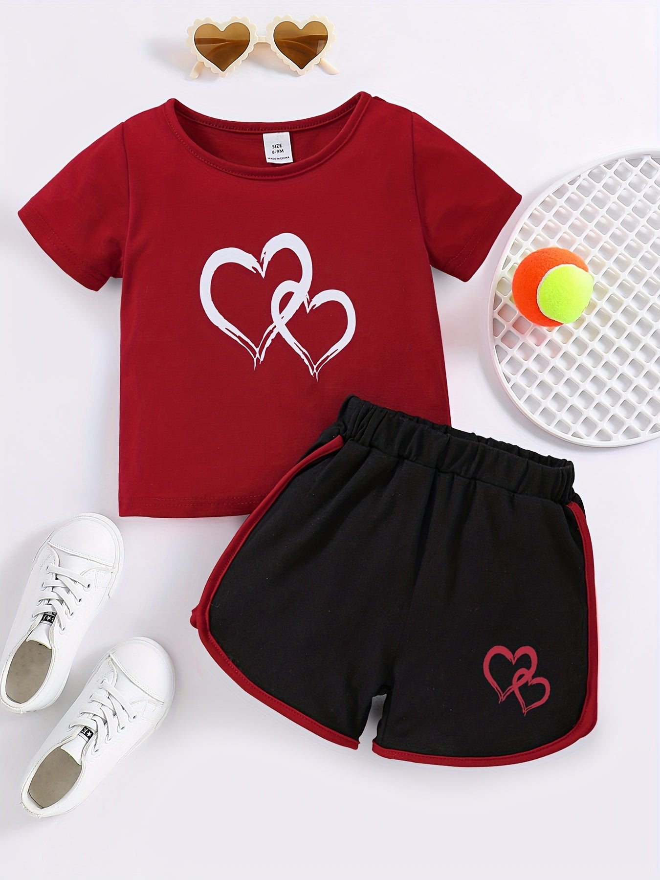 2pcs Baby Girls Heart Print T shirt & Shorts Set Baby Summer Clothes