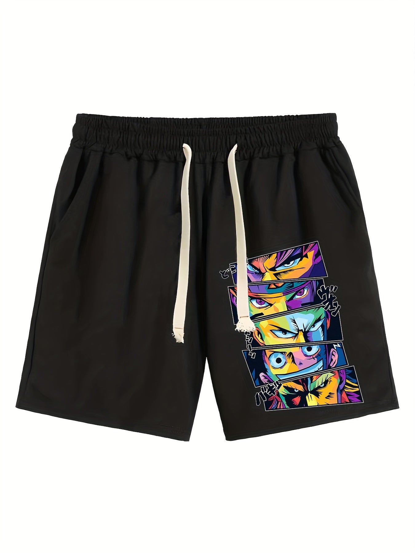 Anime Print Men's Casual Shorts Drawstring Waist Breathable Comfy Summer