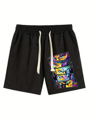 Anime Print Men's Casual Shorts Drawstring Waist Breathable Comfy Summer