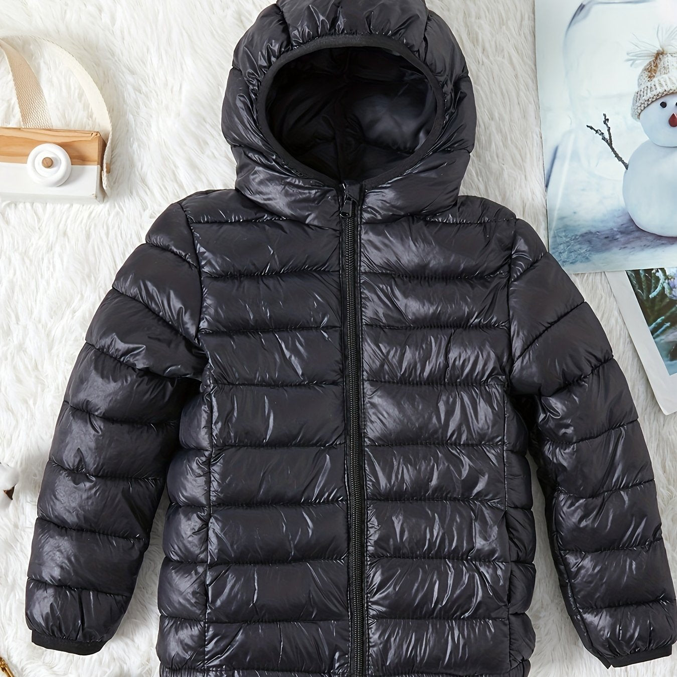 Boys Winter Fleece Hooded Coat Cotton Padded Light Warm Jacket Outerwear