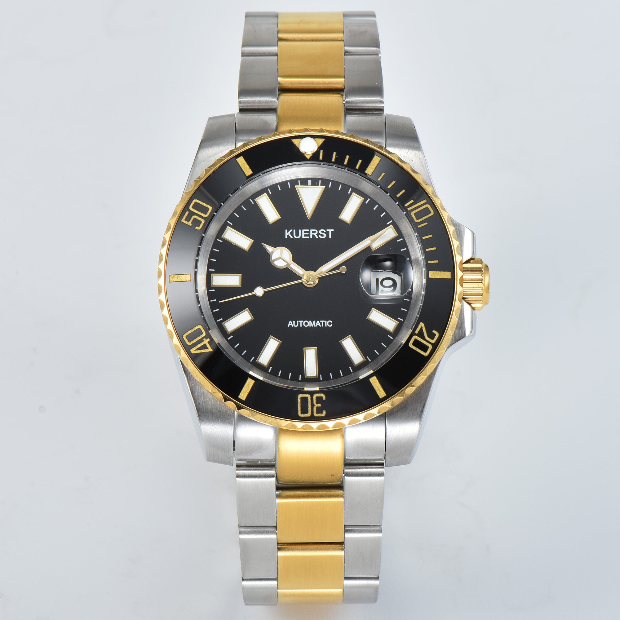 KUERST Steel Strap Mech. Watch Waterproof Night Light Ceramic Ring