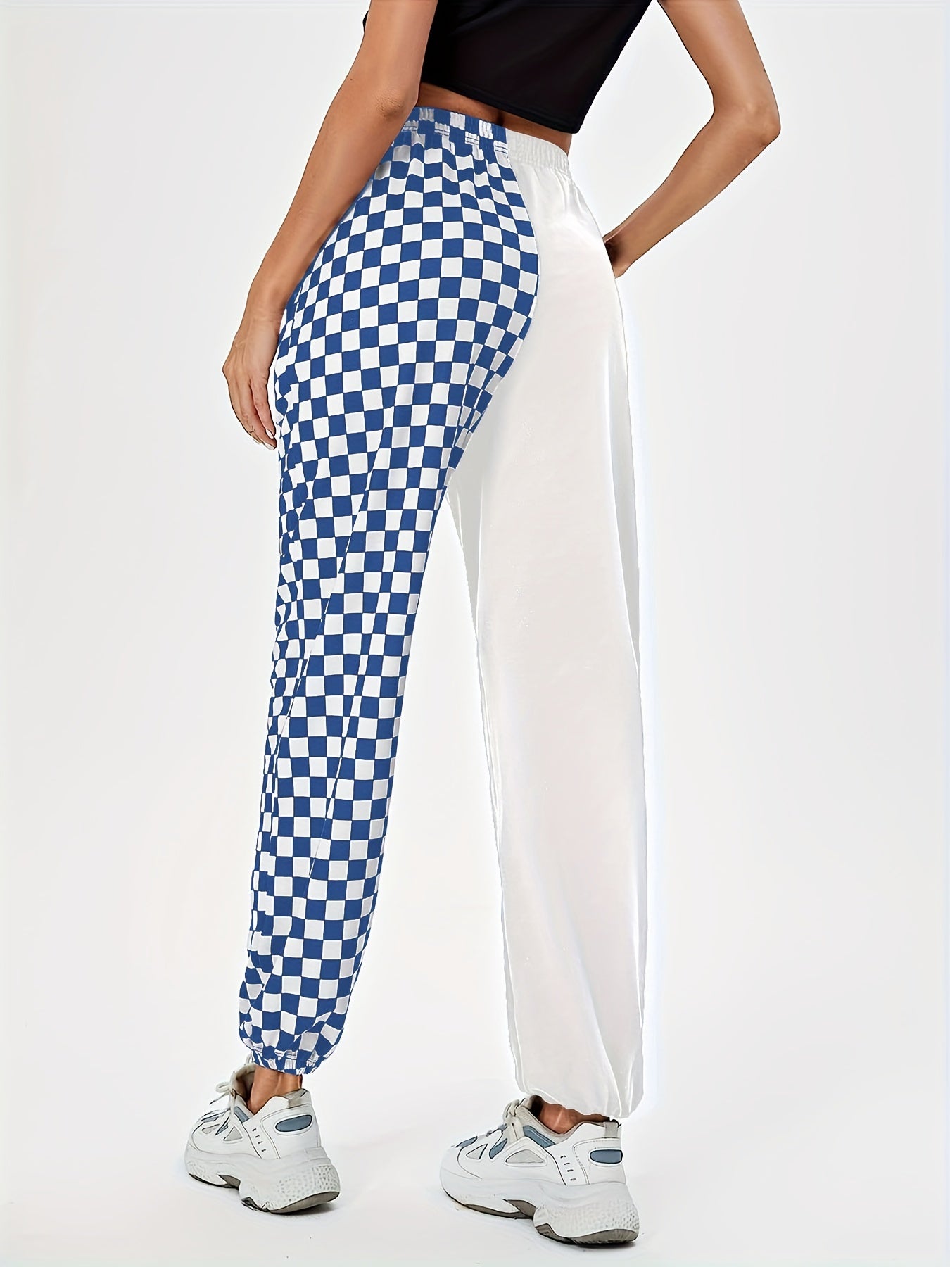 Plaid Print Baggy Pants Elastic Waist Casual Loose Pants