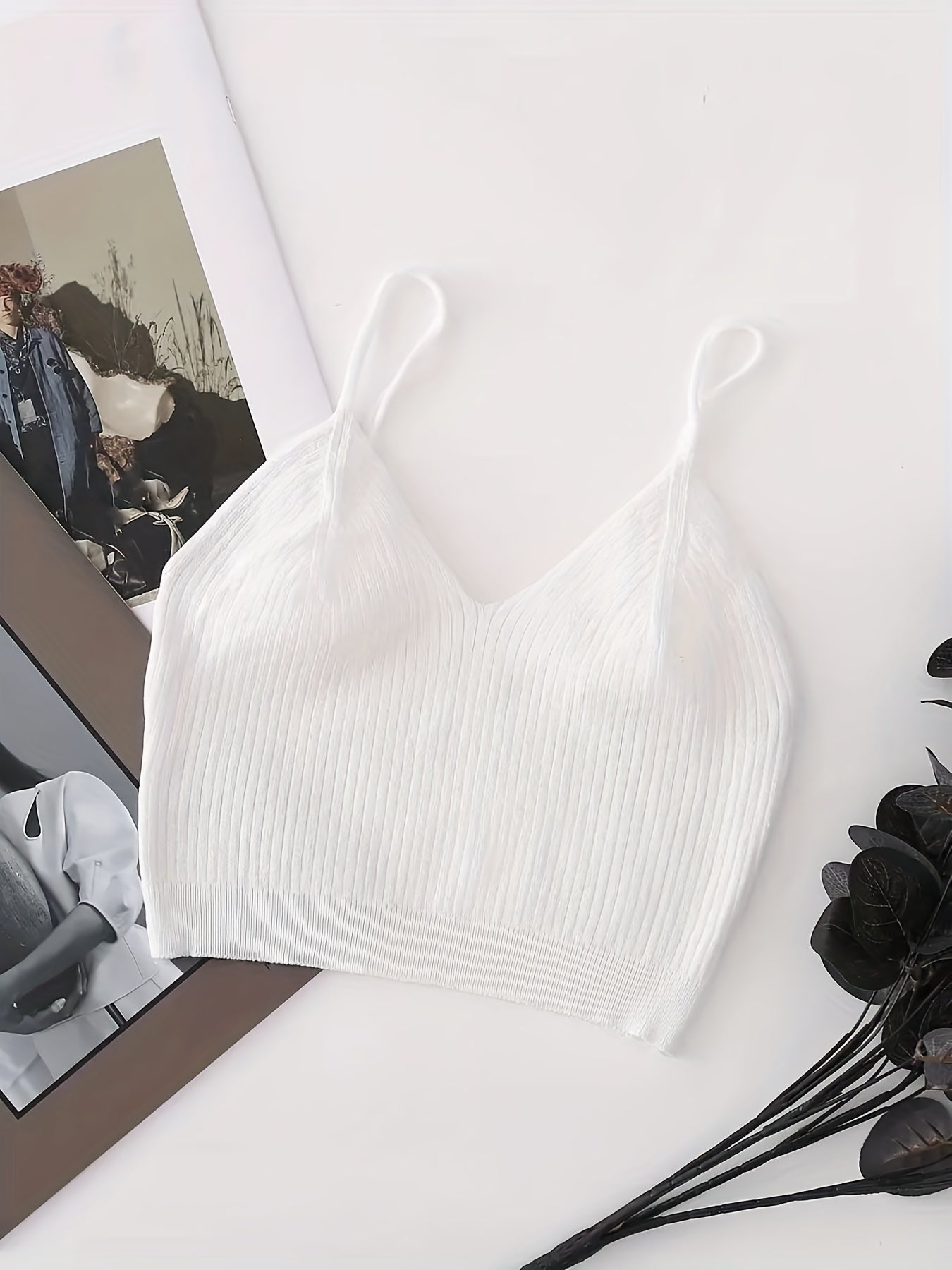 Ribbed Cami Top V Neck Spaghetti Strap Women's Lingerie