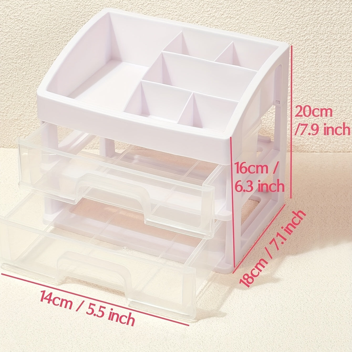 Makeup Organizer Vanity with 2 Drawers Skincare Lipsticks Jewelry Nail Care