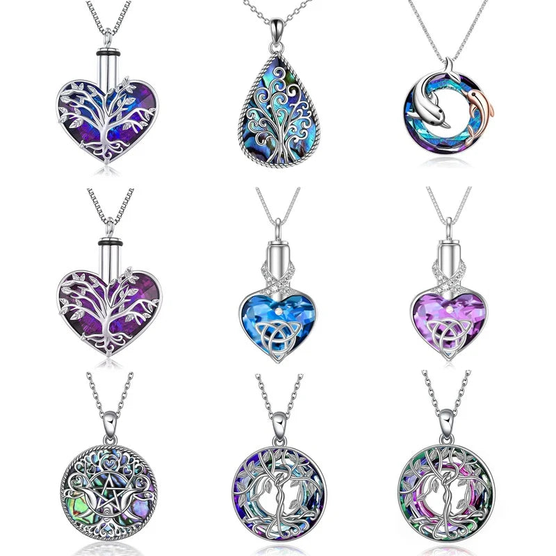 Crystal Silver Heart Tree Dolphin Pendant Necklace