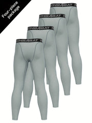 Men's 4pcs Solid Leggings Active Quick Dry Compression Pants