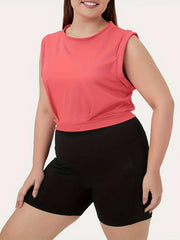 Solid Round Neck Crop Running Fitness Tank Top