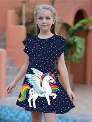 Girls Rainbow Unicorn 3D Print Dress Party Summer Kids Gift