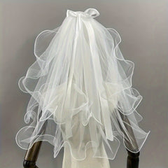Romantic Bridal Wedding Veil with Bow Soft Tulle Cape Shawl for Bride