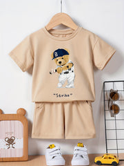 Boys Summer Bear Tracksuit Set Casual T-shirt and Shorts Kids Outfits
