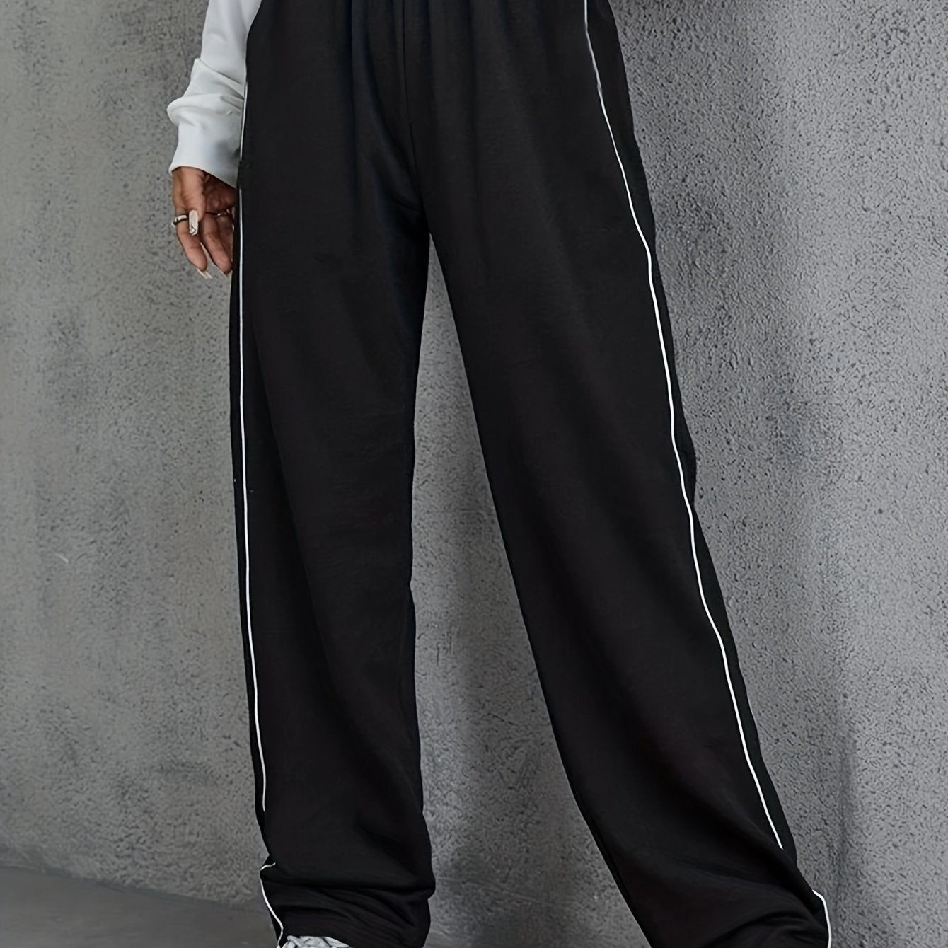 Sports Pants Women's Plus Solid Stitching High Rise Loose Fit Pants