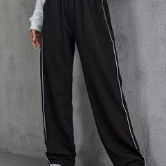 Sports Pants Women's Plus Solid Stitching High Rise Loose Fit Pants