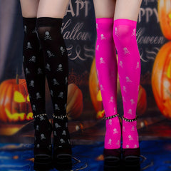 Skull Print Y2K Over The Knee Socks
