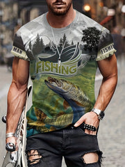 Fishing Theme 3D Print Men's Graphic T-shirt Short Sleeve Pullover Tops