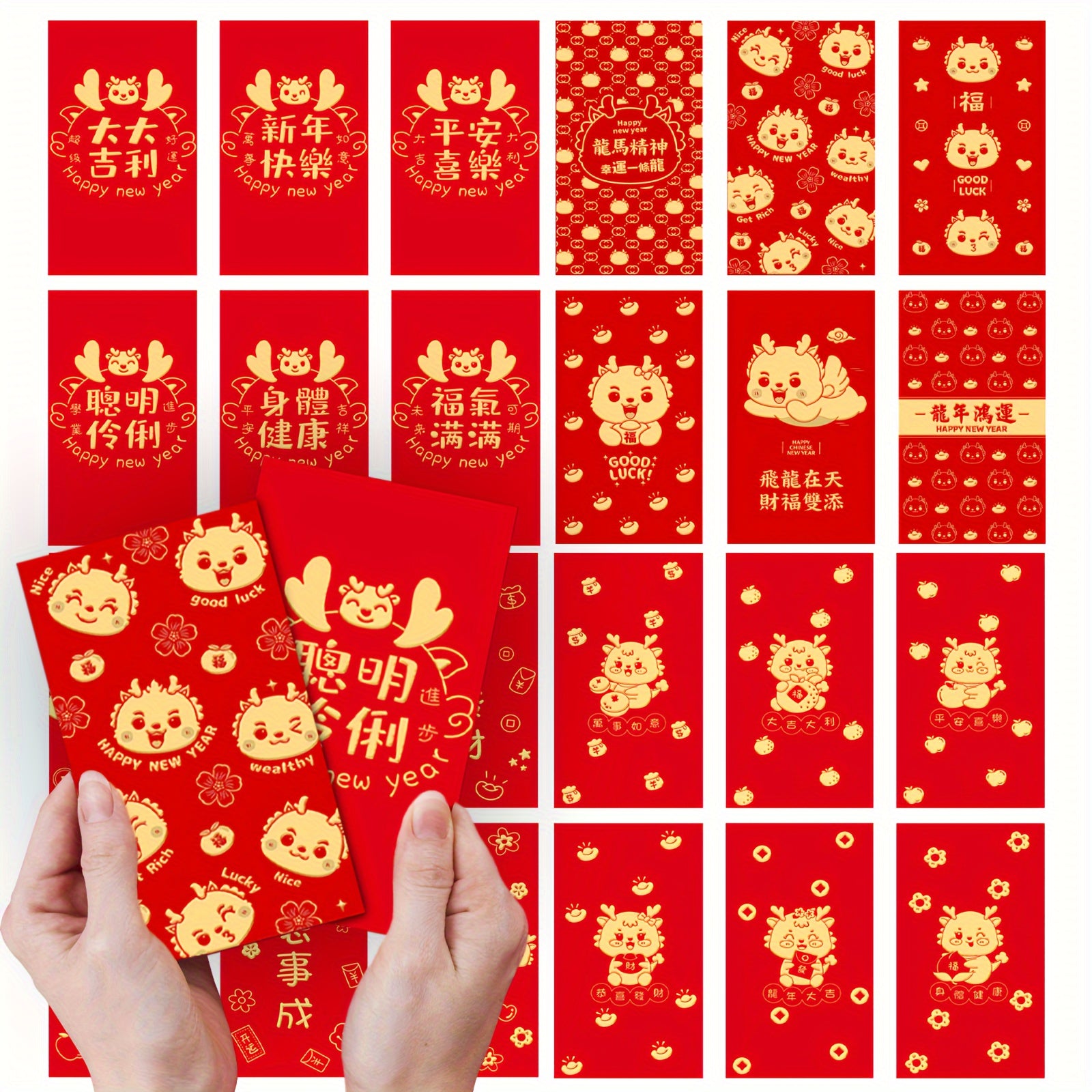 6pcs Red Envelopes Hot Stamping Embossing Year Packet Red Golden Lucky Money Poc
