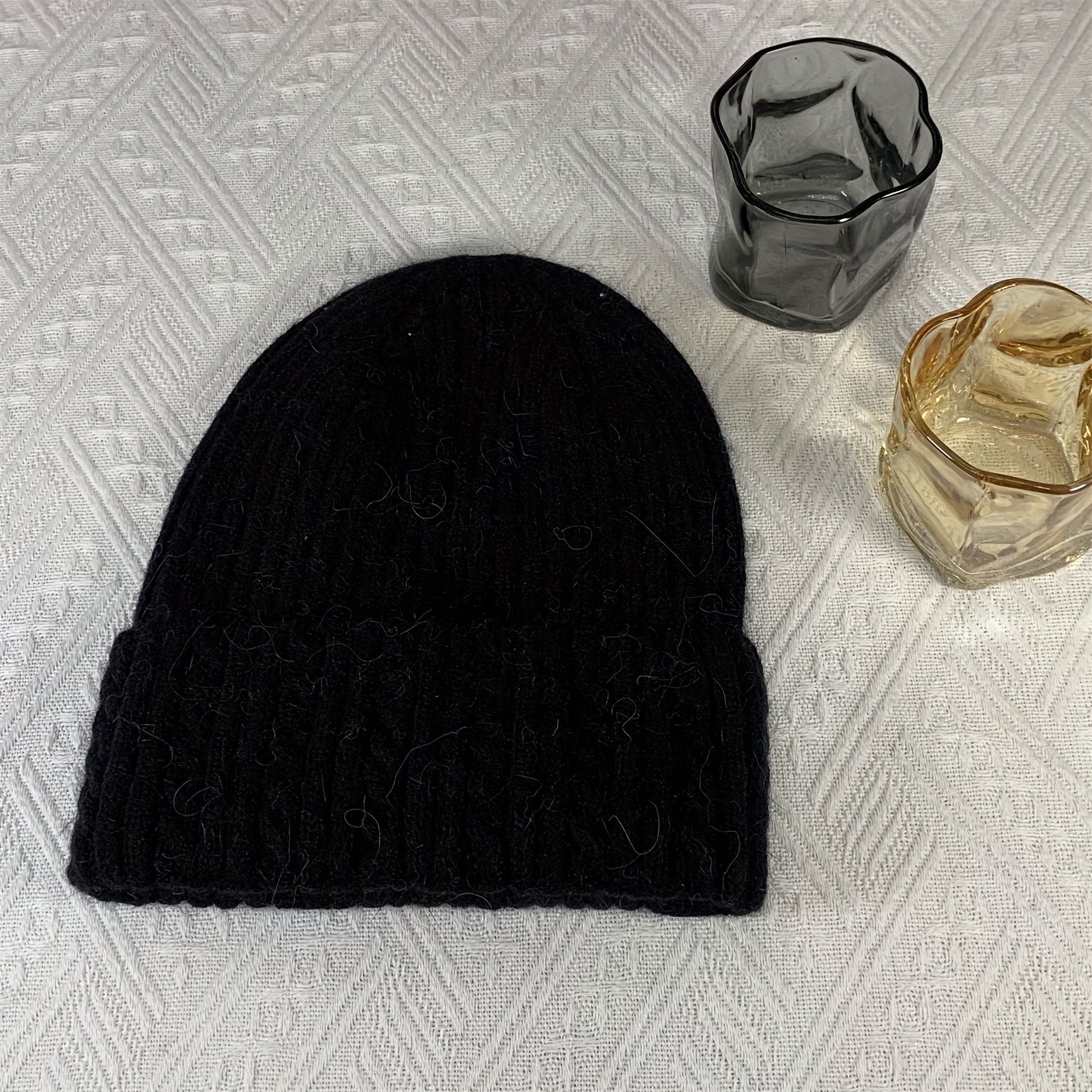 Rabbit Fur Blend Knitted Beanie Hat Warm Ear Protection