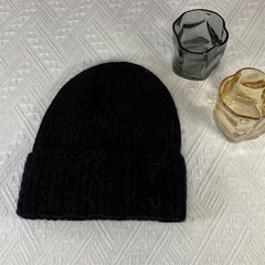 Rabbit Fur Blend Knitted Beanie Hat Warm Ear Protection