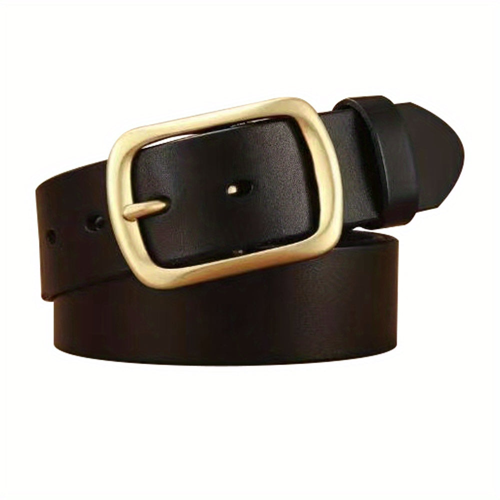 Cowhide Copper Pin Buckle Men's Belt Green Middle Aged Jeans Retro Belt