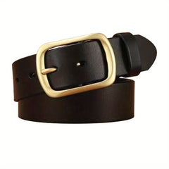 Cowhide Copper Pin Buckle Men's Belt Green Middle Aged Jeans Retro Belt