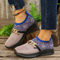 Women's Mesh Geometric Pattern Running Shoes Chain Matching Fashion Sole