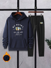 Men's 2Pc Casual Crew Neck T Shirt & Hooded Sweatshirt Set