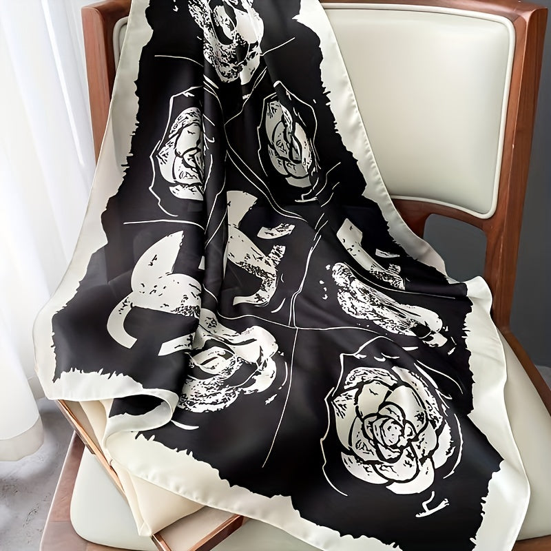 Camellia Print Silk Shawl Square Scarf