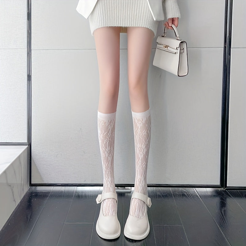 3 Pairs Floral Lace Calf Socks Sweet Knee High Stockings