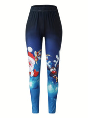 Women's Plus Santa & Reindeer Print High Rise Leggings