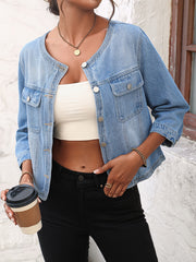 Casual Round Neck Denim Jacket Women's Coats