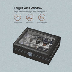 12 Slot Gray Watch Storage Box PU Leather Wrapped
