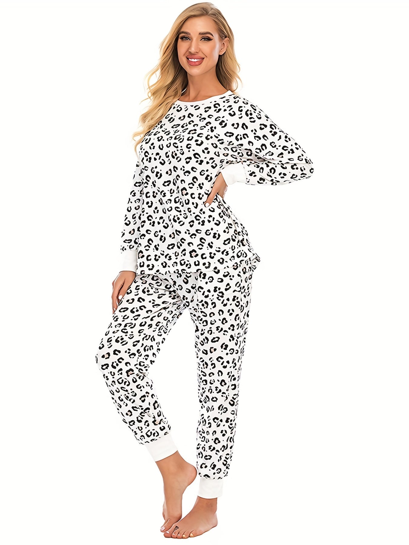 Leopard Print Lounge Set Long Sleeve Top & Pants