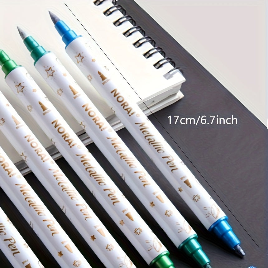 10pcs Metallic Glitter Marker Pens Dual Tip Brush And Fine Point Pens
