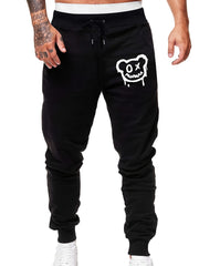Men's Bear Print Drawstring Sweatpants Active Jogger Pants