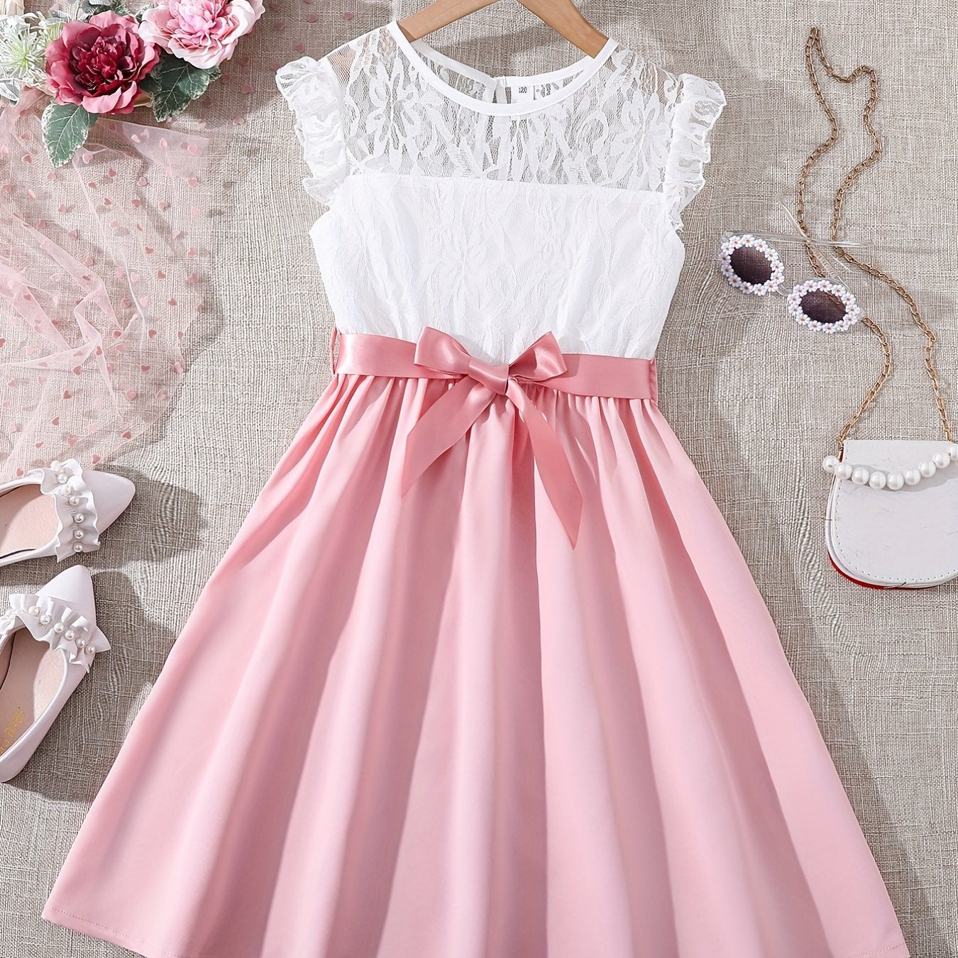 Girls Lace Ruffle Sleeve Dress Holiday Summer