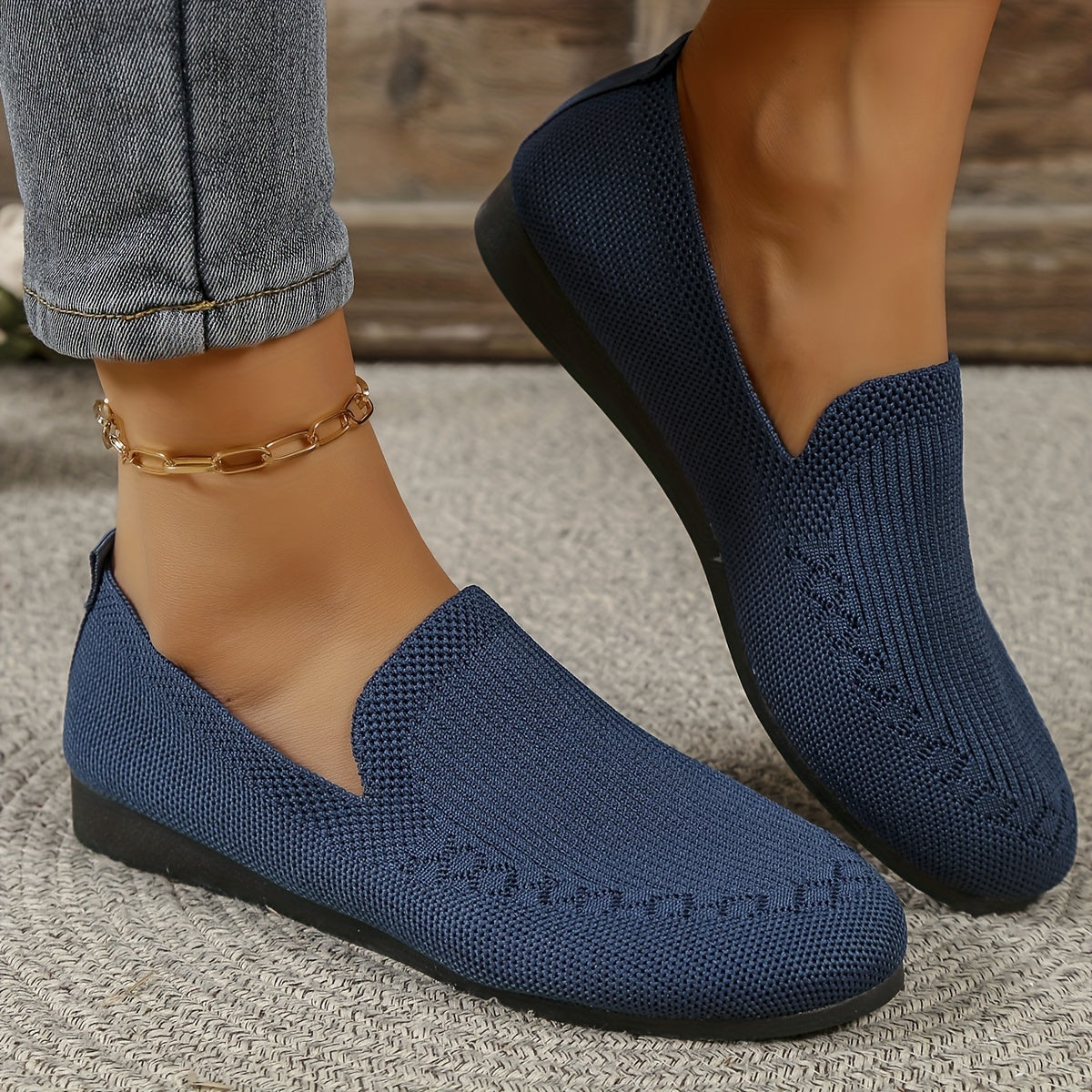 Women's Breathable Knit Flat Shoes Lightweight Slip On Shoes