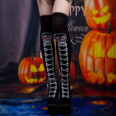 Skull Print Over The Knee Socks Y2K