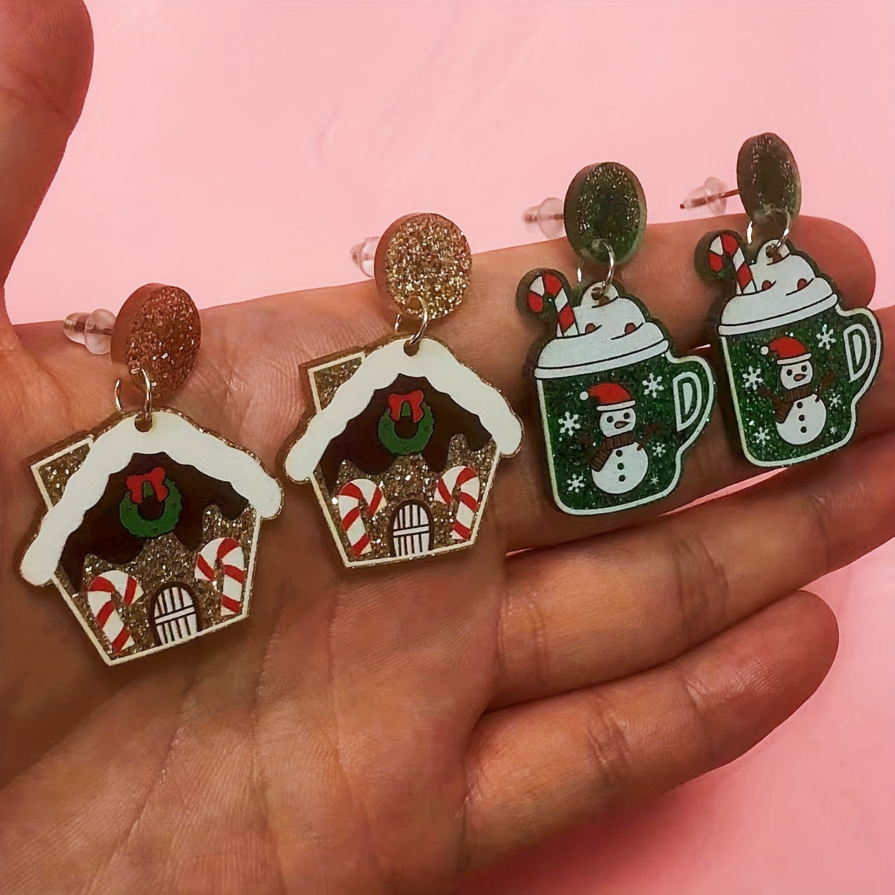 Snowman House Earrings Long Costume Jewelry Holiday Party Accessories