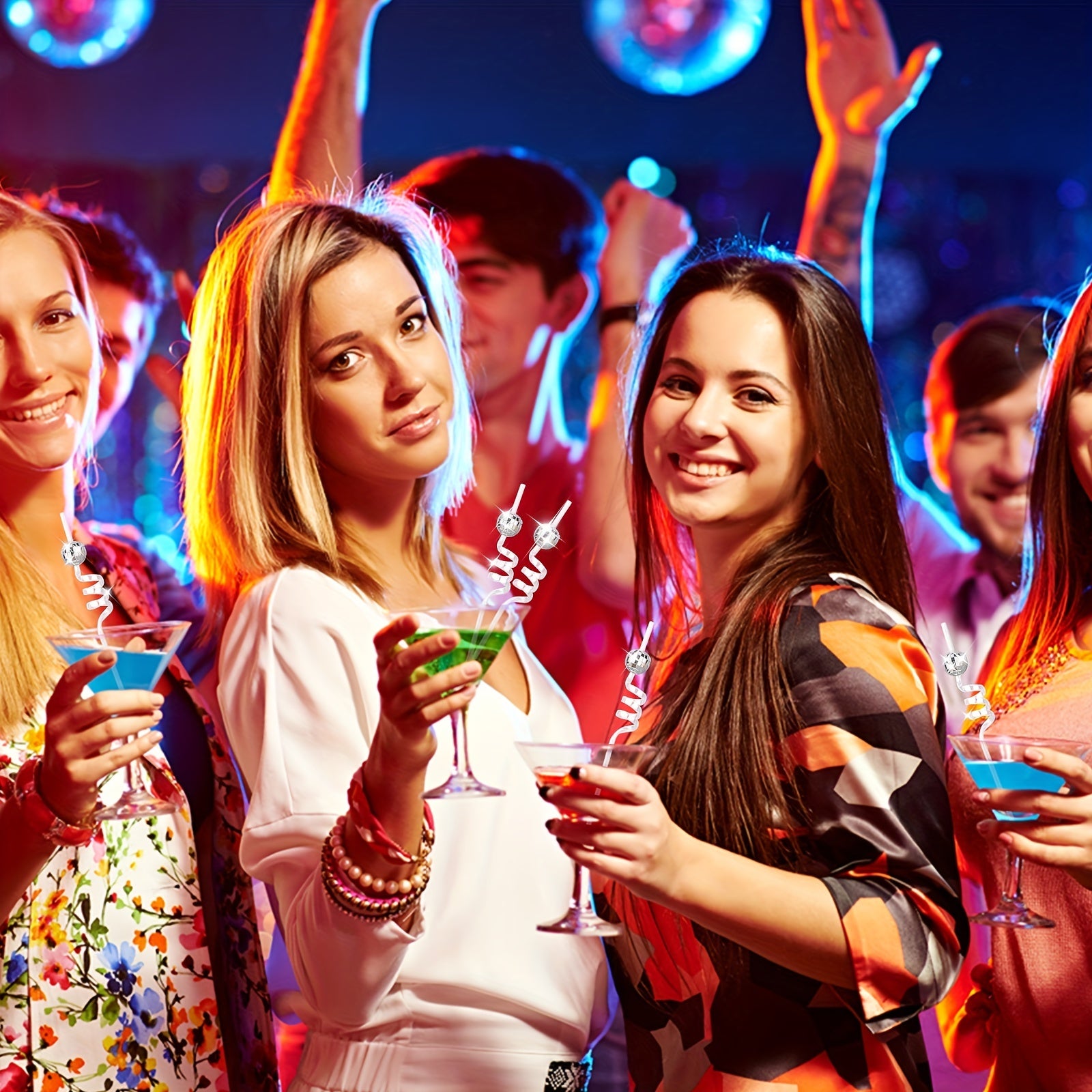12 Reusable Disco Ball Straws for Party Decorations and Home Bar Use