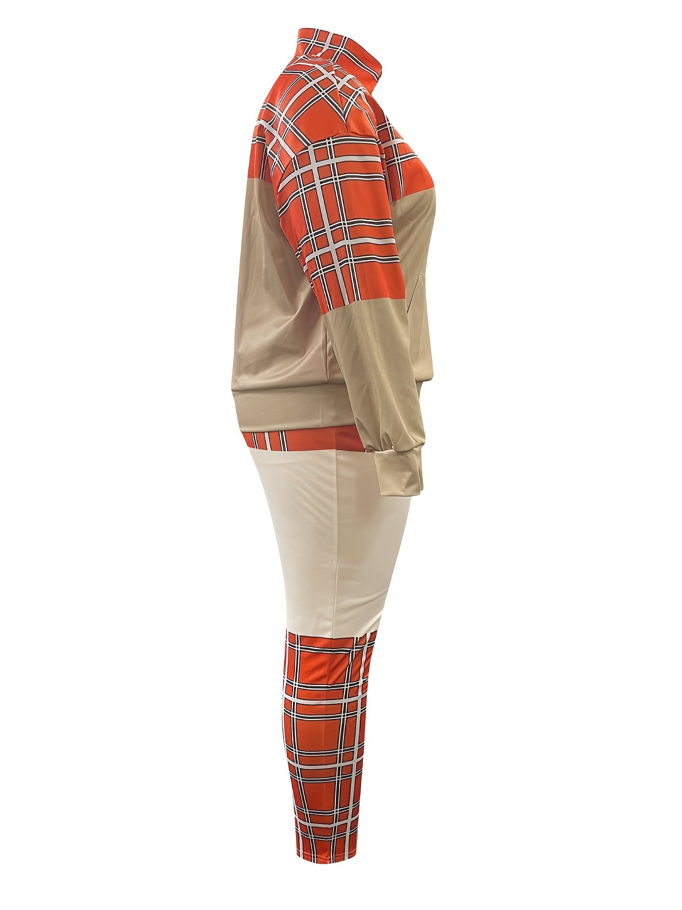 Colorblock Plaid Print Top & Pants Set
