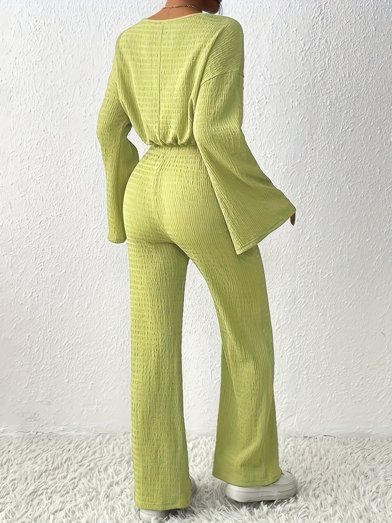 Solid Bell Sleeve Top & Pants Set