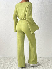 Solid Bell Sleeve Top & Pants Set