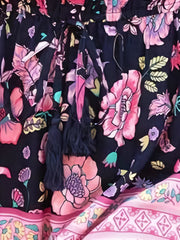 Off Shoulder Floral Print Romper Boho Long Sleeve Jumpsuit