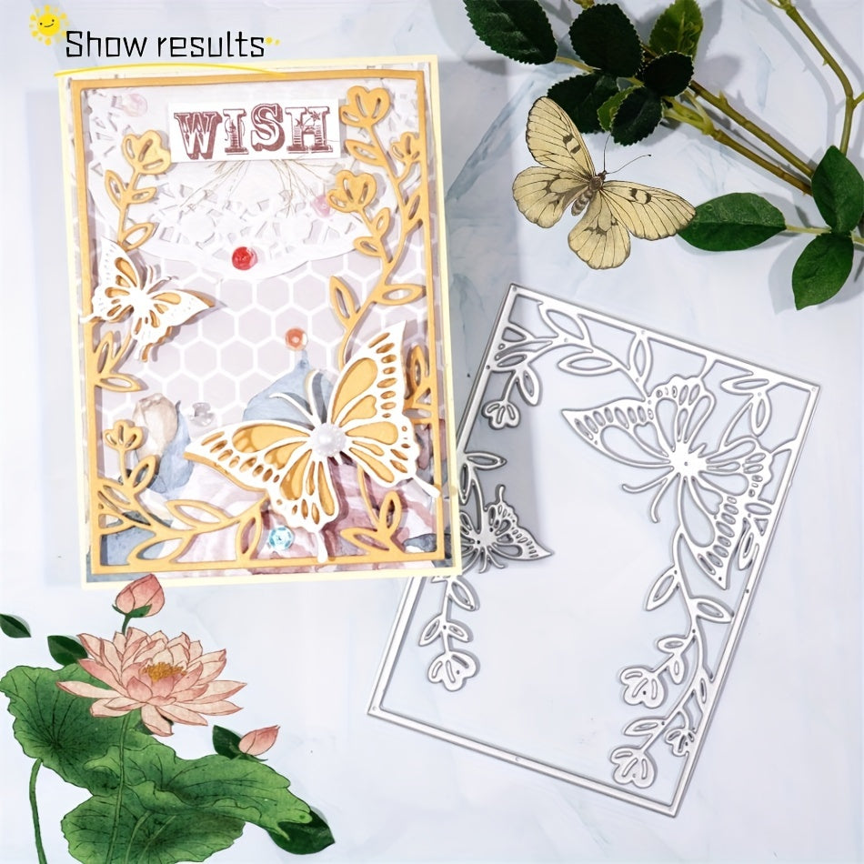 Rectangular Frame Flowers Stars Background Metal Cutting Mold Template DIY Album