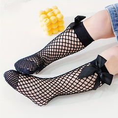 Girls Mesh Bow Over the Calf Socks for Kids