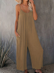 V-Neck Wide Leg Jumpsuit with Pockets