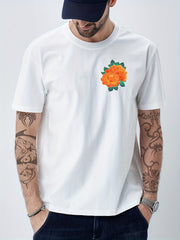 Cotton Flower Print Men's Graphic Crew Neck Tshirt Summer Casual Tees