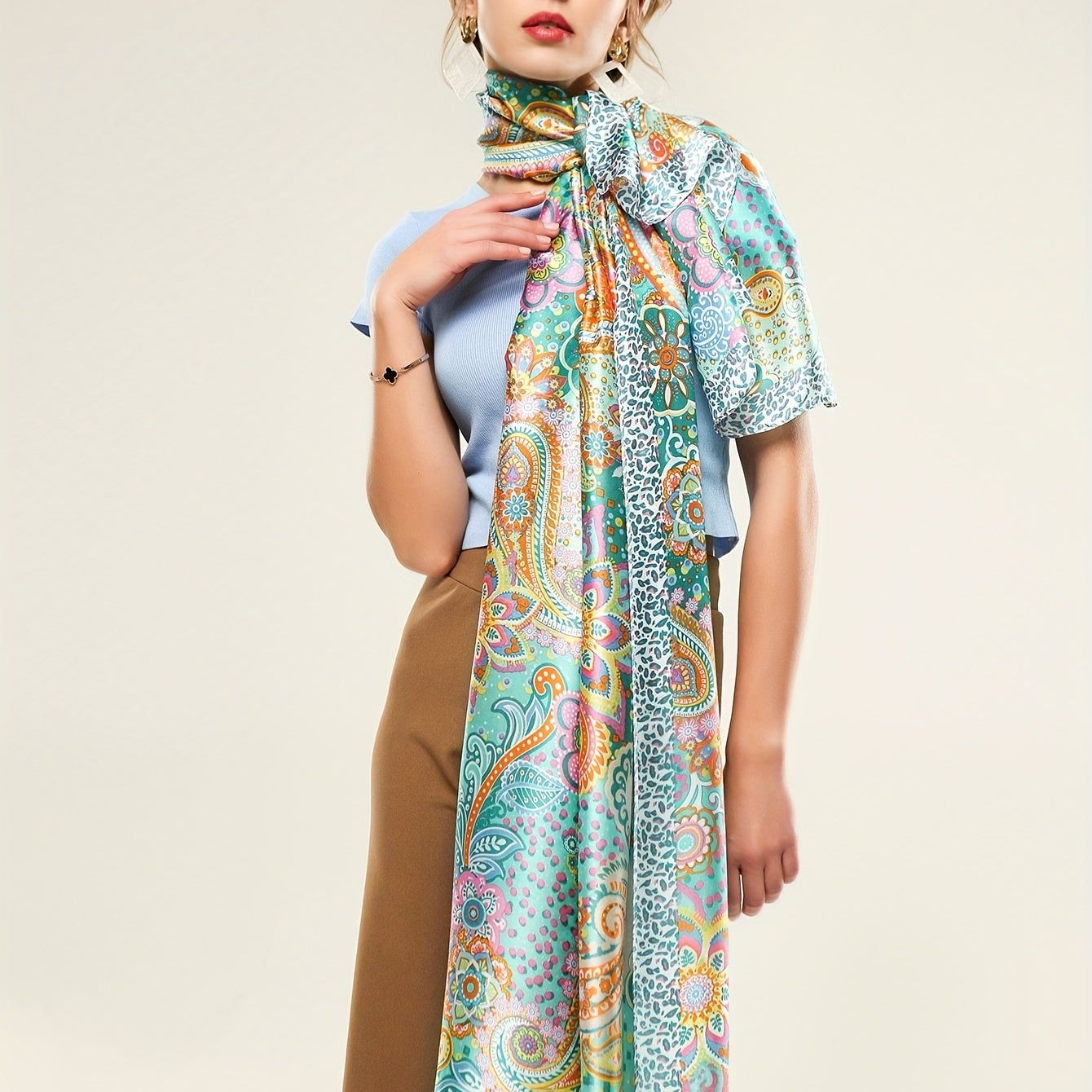 Colorful Printed Satin Scarf for Sunscreen Outdoor Use