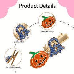 Halloween Pumpkin Ghost Hair Clips Rhinestone Hair Clips For Girls